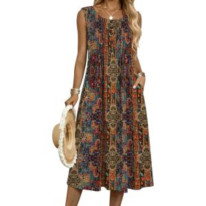 image:imageZeagoo Summer Dresses for Women Flowy Aline Casual Midi Tank Dress Beach Boho Vacation Sundresses Shift Dress with PocketsBrown