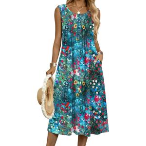 image:imageZeagoo Summer Dresses for Women Flowy Aline Casual Midi Tank Dress Beach Boho Vacation Sundresses Shift Dress with PocketsColorful