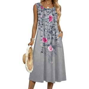 image:imageZeagoo Summer Dresses for Women Flowy Aline Casual Midi Tank Dress Beach Boho Vacation Sundresses Shift Dress with PocketsGrey Floral