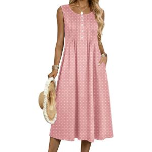 image:imageZeagoo Summer Dresses for Women Flowy Aline Casual Midi Tank Dress Beach Boho Vacation Sundresses Shift Dress with PocketsPink Dot