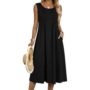 image:imageZeagoo Summer Dresses for Women Flowy Aline Casual Midi Tank Dress Beach Boho Vacation Sundresses Shift Dress with PocketsSolid Black