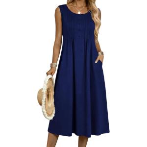 image:imageZeagoo Summer Dresses for Women Flowy Aline Casual Midi Tank Dress Beach Boho Vacation Sundresses Shift Dress with PocketsSolid Navy