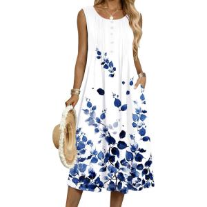image:imageZeagoo Summer Dresses for Women Flowy Aline Casual Midi Tank Dress Beach Boho Vacation Sundresses Shift Dress with PocketsWhite Floral