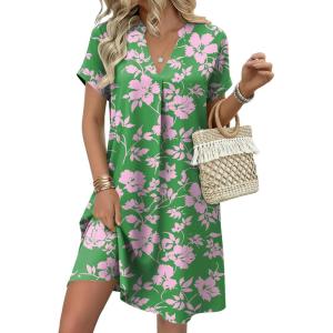 image:imageZeagoo Summer Dresses for Women Short Sleeve Shift Dress V Neck Casual Mini Beach Vacation Boho Sundress with PocketsGreen Floral