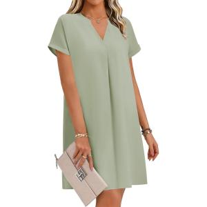 image:imageZeagoo Summer Dresses for Women Short Sleeve Shift Dress V Neck Casual Mini Beach Vacation Boho Sundress with PocketsSolid Green
