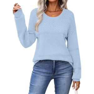 image:imageZeagoo Sweaters for Women Long Sleeve Tops Soft Knit Crew Neck Pullover Sweater Lightweight Crochet 2026 Fall OutfitsAa Blue
