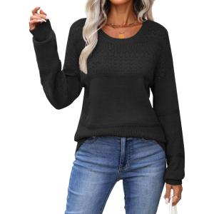 image:imageZeagoo Sweaters for Women Long Sleeve Tops Soft Knit Crew Neck Pullover Sweater Lightweight Crochet 2026 Fall OutfitsBlack