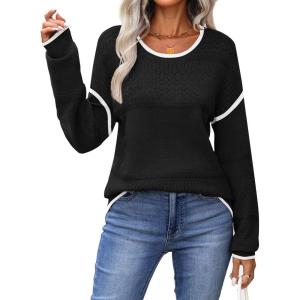 image:imageZeagoo Sweaters for Women Long Sleeve Tops Soft Knit Crew Neck Pullover Sweater Lightweight Crochet 2026 Fall OutfitsBlack B1