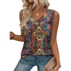 image:imageZeagoo Tank Top for Women V Neck Loose Fit Sleeveless Summer Tops Business Casual Outfits Dressy Blouses Shirts01 Multicolor 721