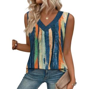 image:imageZeagoo Tank Top for Women V Neck Loose Fit Sleeveless Summer Tops Business Casual Outfits Dressy Blouses ShirtsMulticolor 289