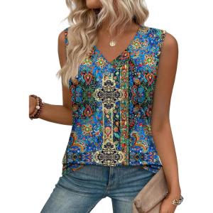 image:imageZeagoo Tank Top for Women V Neck Loose Fit Sleeveless Summer Tops Business Casual Outfits Dressy Blouses ShirtsMulticolor 779