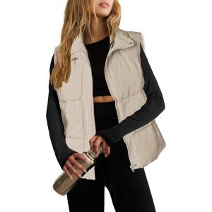 image:imageZeagoo Women Puffer Vest Lightweight Stand Collar Sleeveless Winter Warm Zip Up Padded Outerwear Jackets with Pockets SXXLBeige