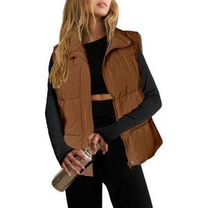 image:imageZeagoo Women Puffer Vest Lightweight Stand Collar Sleeveless Winter Warm Zip Up Padded Outerwear Jackets with Pockets SXXLBrown