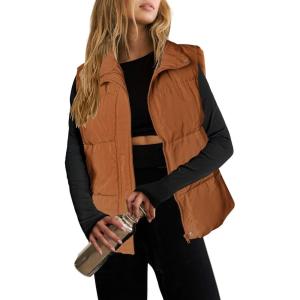 image:imageZeagoo Women Puffer Vest Lightweight Stand Collar Sleeveless Winter Warm Zip Up Padded Outerwear Jackets with Pockets SXXLCamel