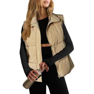 image:imageZeagoo Women Puffer Vest Lightweight Stand Collar Sleeveless Winter Warm Zip Up Padded Outerwear Jackets with Pockets SXXLKhaki