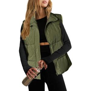 image:imageZeagoo Women Puffer Vest Lightweight Stand Collar Sleeveless Winter Warm Zip Up Padded Outerwear Jackets with Pockets SXXLOlive