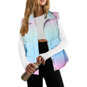 image:imageZeagoo Women Puffer Vest Lightweight Stand Collar Sleeveless Winter Warm Zip Up Padded Outerwear Jackets with Pockets SXXLPurple Pink Yellow Tiedye