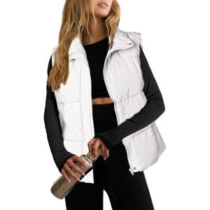 image:imageZeagoo Women Puffer Vest Lightweight Stand Collar Sleeveless Winter Warm Zip Up Padded Outerwear Jackets with Pockets SXXLWhite