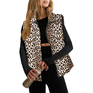 image:imageZeagoo Women Puffer Vest Lightweight Stand Collar Sleeveless Winter Warm Zip Up Padded Outerwear Jackets with Pockets SXXLWhite Brown Black Leopard