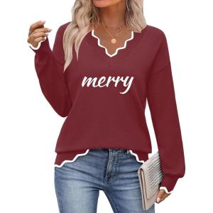image:imageZeagoo Womens 2026 Fall V Neck Sweater Casual Long Sleeve Lightweight Ribbed Knit Pullover Sweaters Dressy Casual TopsZ  Merry