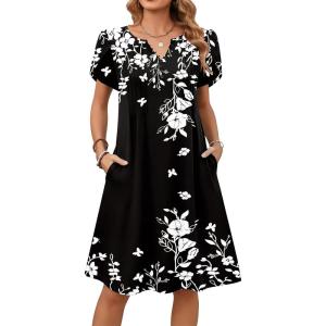 image:imageZeagoo Womens Casual Dresses with Pockets Summer Floral VNeck ALine Tshirt Dress Short Sleeve Mini Dress Beach SundressA01black Floral