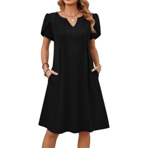 image:imageZeagoo Womens Casual Dresses with Pockets Summer Floral VNeck ALine Tshirt Dress Short Sleeve Mini Dress Beach SundressBlack
