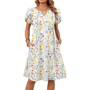 image:imageZeagoo Womens Casual Dresses with Pockets Summer Floral VNeck ALine Tshirt Dress Short Sleeve Mini Dress Beach SundressWhite Floral