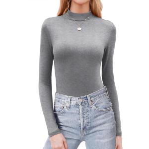 image:imageZeagoo Womens Long Sleeve Shirts Mock Neck Basic Slim Fitted Tops Lightweight Stretch Base Layer TShirtGrey