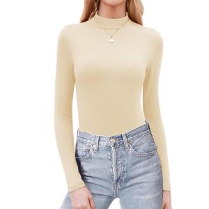 image:imageZeagoo Womens Long Sleeve Shirts Mock Neck Basic Slim Fitted Tops Lightweight Stretch Base Layer TShirtIvory