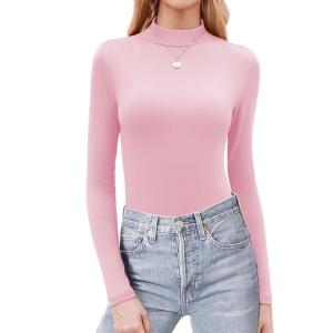 image:imageZeagoo Womens Long Sleeve Shirts Mock Neck Basic Slim Fitted Tops Lightweight Stretch Base Layer TShirtPink