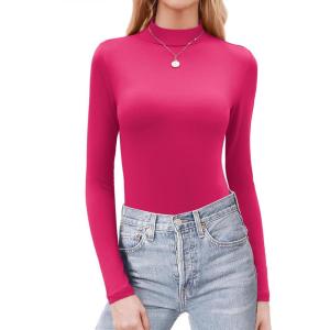 image:imageZeagoo Womens Long Sleeve Shirts Mock Neck Basic Slim Fitted Tops Lightweight Stretch Base Layer TShirtRose Pink