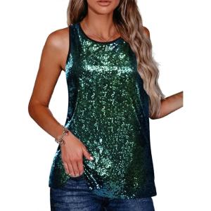 image:imageZeagoo Womens Sleeveless Sparkle Shimmer Camisole Vest Glitter Sequin Tank Tops1dark Green