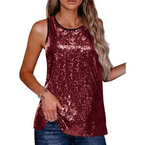 image:imageZeagoo Womens Sleeveless Sparkle Shimmer Camisole Vest Glitter Sequin Tank Tops1dark Red