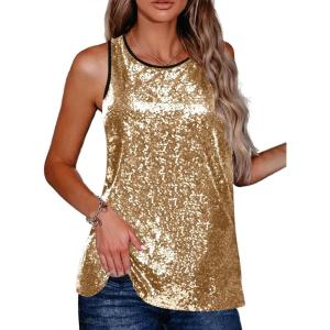 image:imageZeagoo Womens Sleeveless Sparkle Shimmer Camisole Vest Glitter Sequin Tank Tops1gold Flash