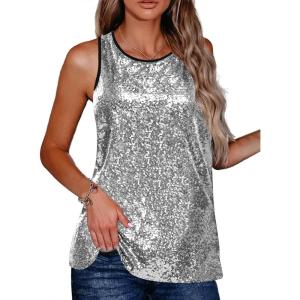 image:imageZeagoo Womens Sleeveless Sparkle Shimmer Camisole Vest Glitter Sequin Tank Tops1silver