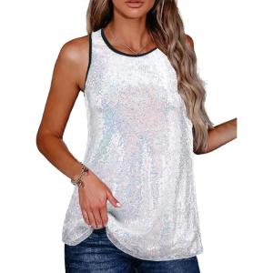 image:imageZeagoo Womens Sleeveless Sparkle Shimmer Camisole Vest Glitter Sequin Tank TopsGradient White