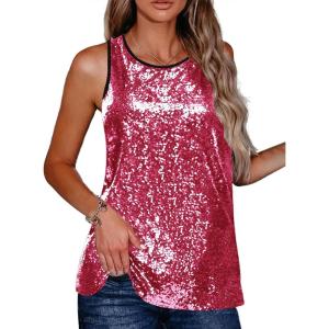 image:imageZeagoo Womens Sleeveless Sparkle Shimmer Camisole Vest Glitter Sequin Tank TopsRose Red