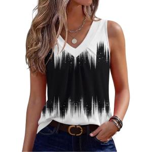 image:imageZeagoo Womens Tank Tops Summer Sleeveless Loose Fit Tops V Neck Pleated Shirts Basic Tees Dressy Casual Trendy ClothesJb204black and White