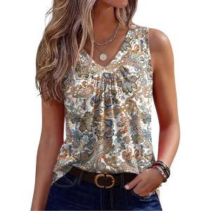 image:imageZeagoo Womens Tank Tops Summer Sleeveless Loose Fit Tops V Neck Pleated Shirts Basic Tees Dressy Casual Trendy ClothesMz453