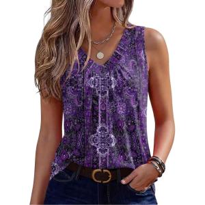 image:imageZeagoo Womens Tank Tops Summer Sleeveless Loose Fit Tops V Neck Pleated Shirts Basic Tees Dressy Casual Trendy ClothesMz907purple