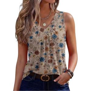 image:imageZeagoo Womens Tank Tops Summer Sleeveless Loose Fit Tops V Neck Pleated Shirts Basic Tees Dressy Casual Trendy ClothesSf170flower