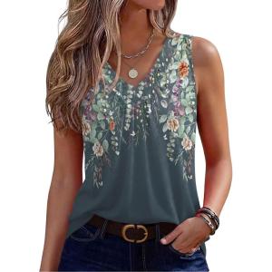 image:imageZeagoo Womens Tank Tops Summer Sleeveless Loose Fit Tops V Neck Pleated Shirts Basic Tees Dressy Casual Trendy ClothesWf71flower Print