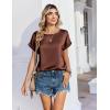 image:imageZeagoo Satin Blouse for Women Business Casual Outfit Short Sleeve Tops Crewneck Tshirt Silk Shirt Summer ClothesBrown