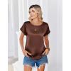 image:imageZeagoo Satin Blouse for Women Business Casual Outfit Short Sleeve Tops Crewneck Tshirt Silk Shirt Summer ClothesBrown