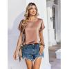 image:imageZeagoo Satin Blouse for Women Business Casual Outfit Short Sleeve Tops Crewneck Tshirt Silk Shirt Summer ClothesLight Khaki