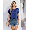 image:imageZeagoo Satin Blouse for Women Business Casual Outfit Short Sleeve Tops Crewneck Tshirt Silk Shirt Summer ClothesNavy Blue