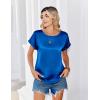 image:imageZeagoo Satin Blouse for Women Business Casual Outfit Short Sleeve Tops Crewneck Tshirt Silk Shirt Summer ClothesRoyal Blue