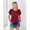 image:imageZeagoo Satin Blouse for Women Business Casual Outfit Short Sleeve Tops Crewneck Tshirt Silk Shirt Summer ClothesWine Red