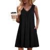 image:imageZeagoo Summer Dresses for Women 2026 Sleeveless Dress V Neck Tank Dress Pleated Floral Tshirt Sundresses with PocketsBlack