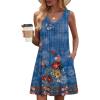 image:imageZeagoo Summer Dresses for Women 2026 Sleeveless Dress V Neck Tank Dress Pleated Floral Tshirt Sundresses with PocketsBlue Floral Print